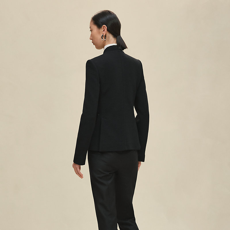 Short pea coat with leather details
