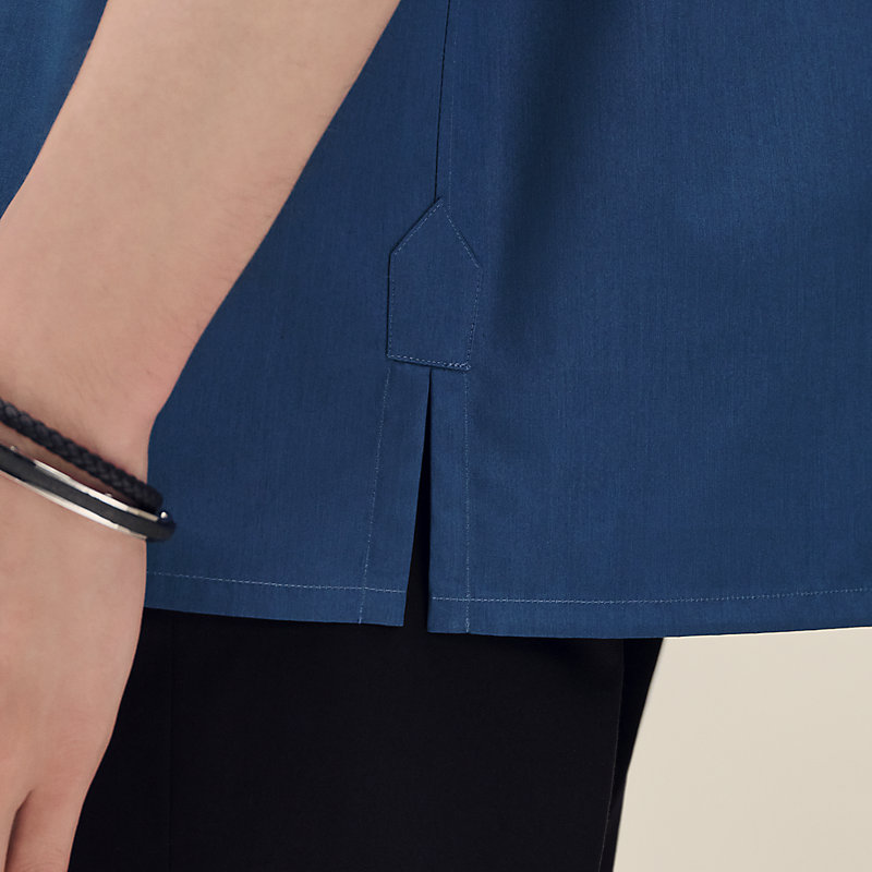 Short-sleeve boxy fit shirt with vareuse collar