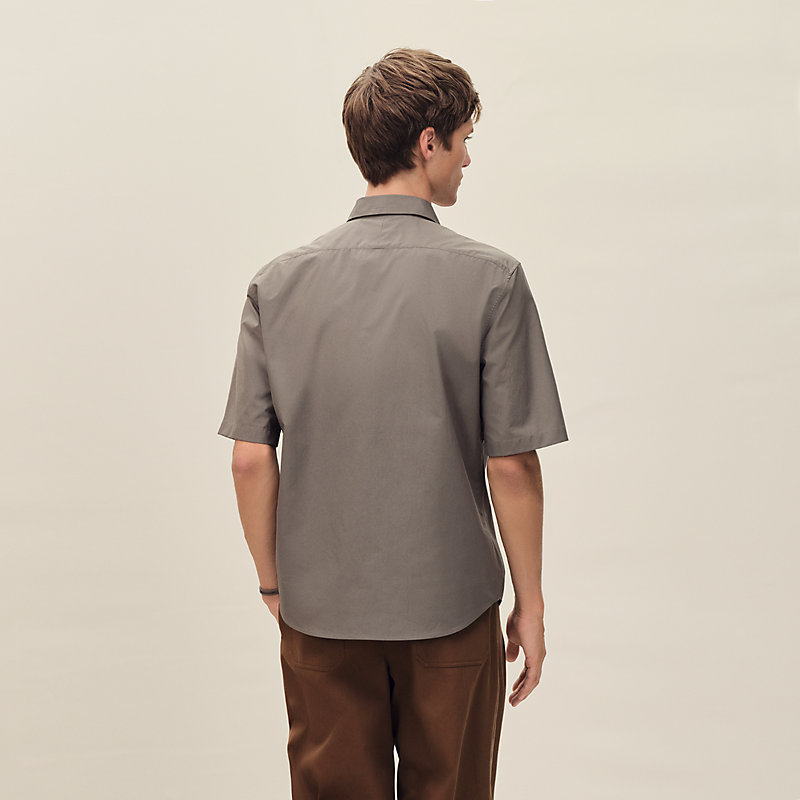 Short-sleeve straight cut shirt with leather detail