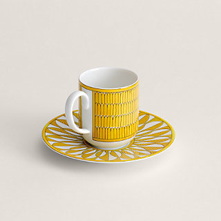 Hermes Soleil d'Hermes Tea Cup Saucer 2 set yellow porcelain coffee 200ml
