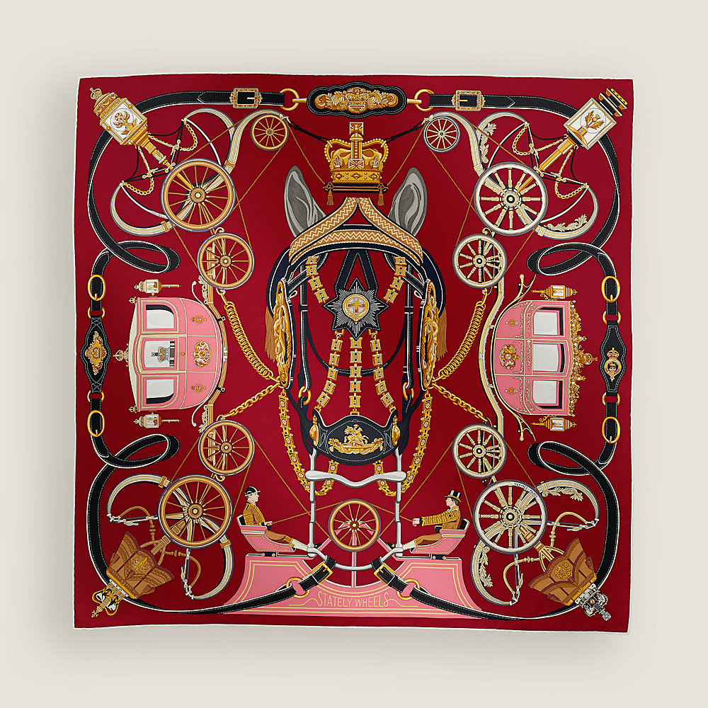 Stately Wheels scarf 90 - Red | Hermès Mainland China 