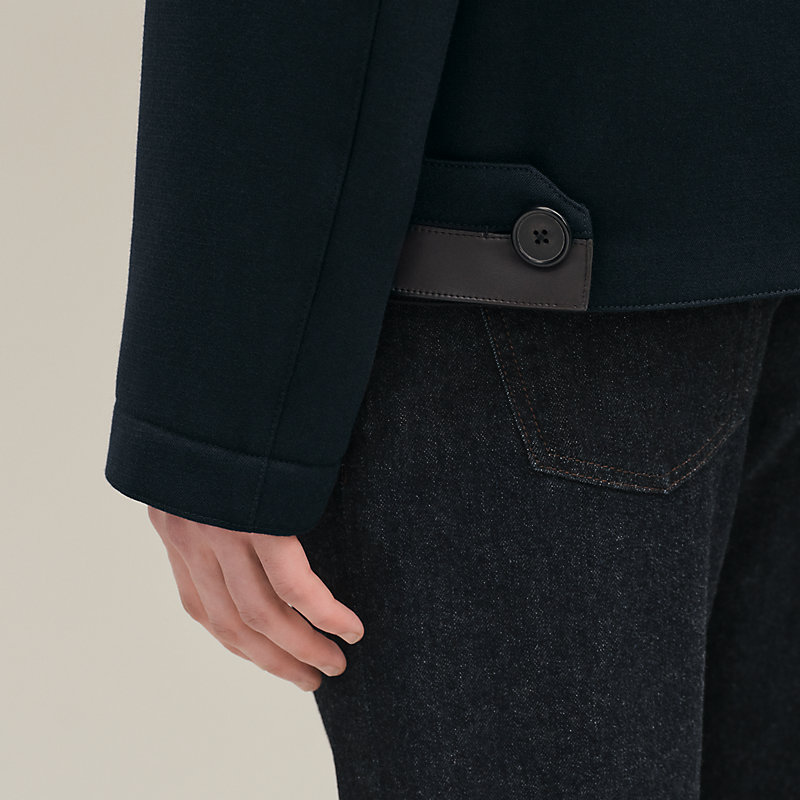 Straight cut jacket with leather detail | Hermès Mainland China