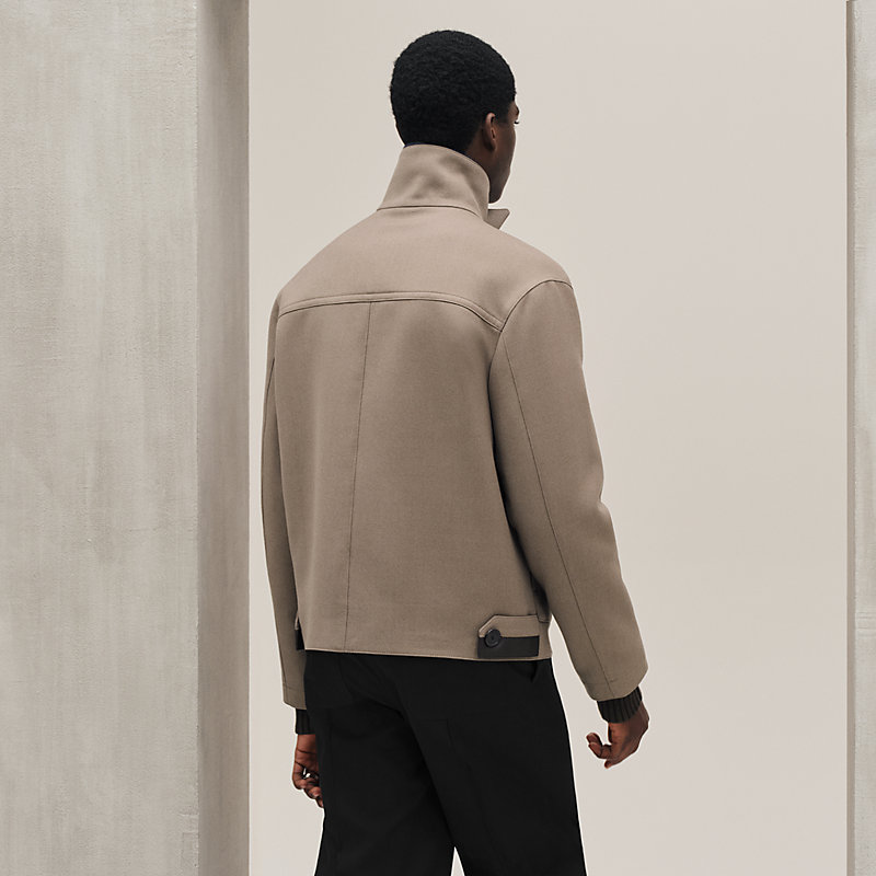 Straight cut jacket with leather detail