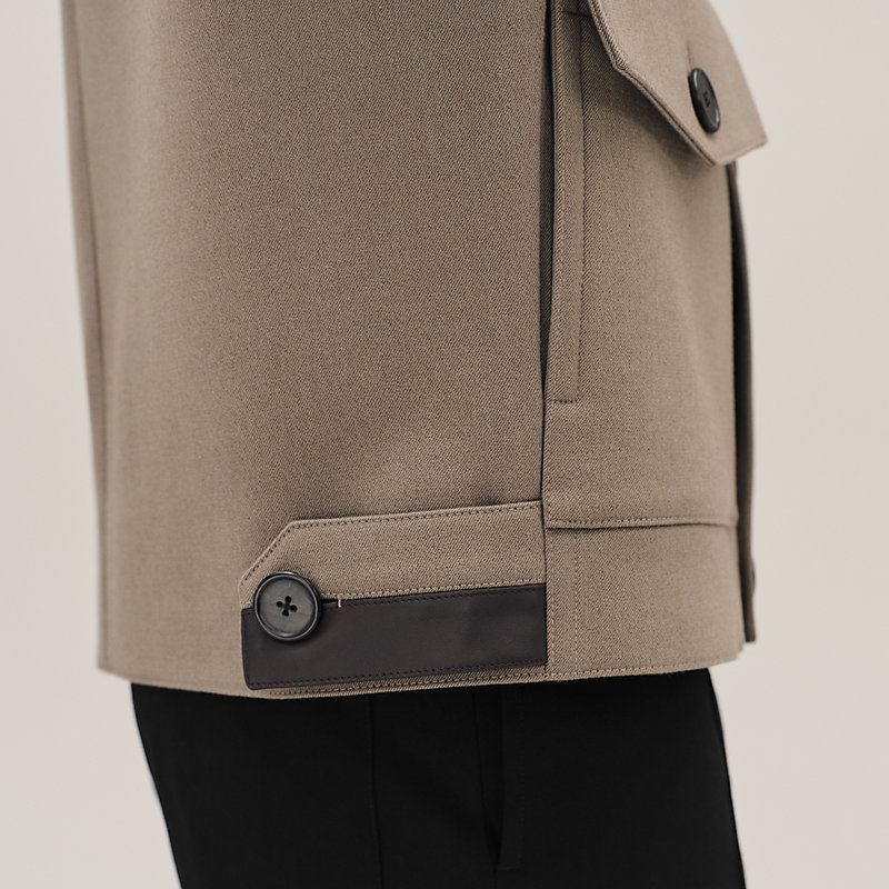Straight cut jacket with leather detail