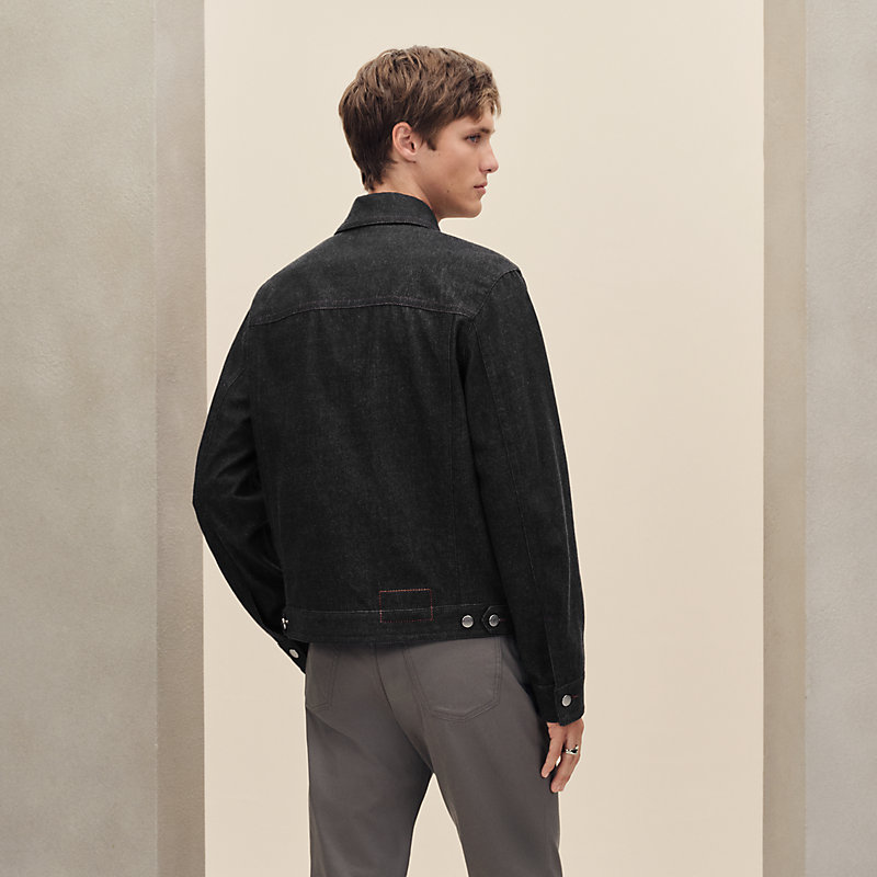 Straight cut jacket with leather detail