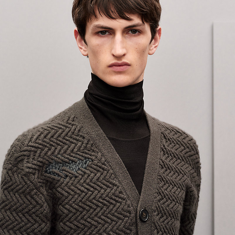 "Tressage cuir" buttoned cardigan