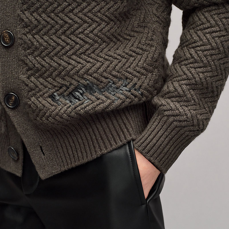 "Tressage cuir" buttoned cardigan