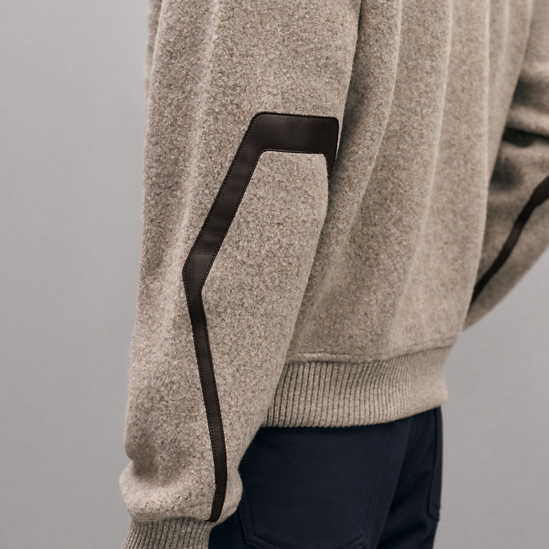 Zipped cardigan with leather detail