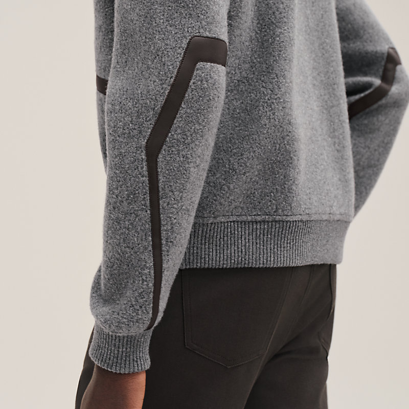 Zipped varsity cardigan with leather detail