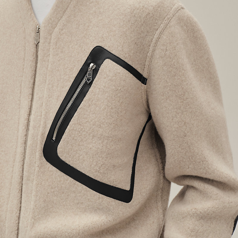 Zipped varsity cardigan with leather detail