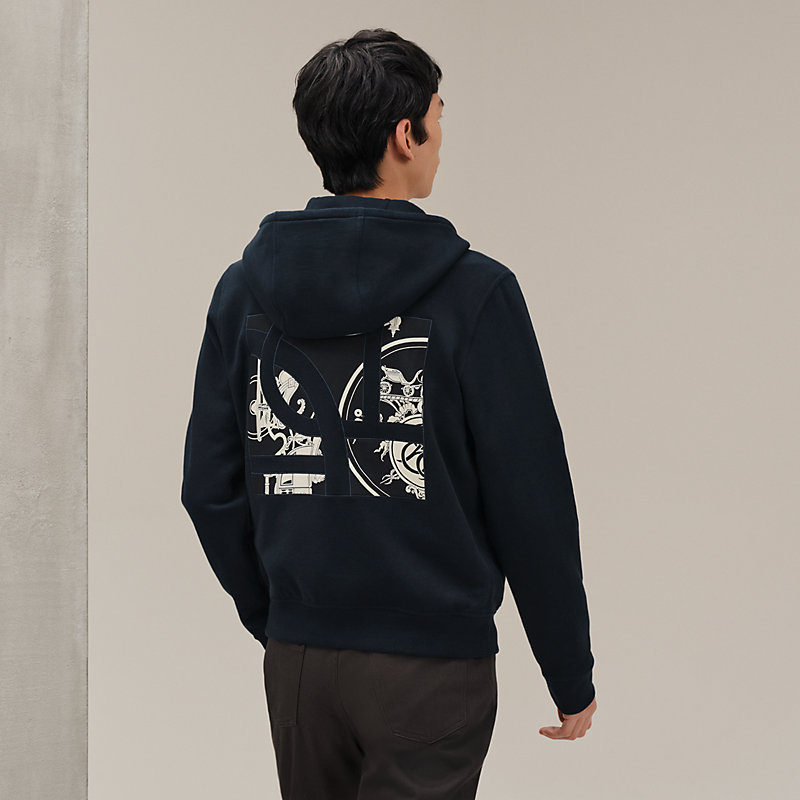 “藏书章”真丝细节连帽运动衫