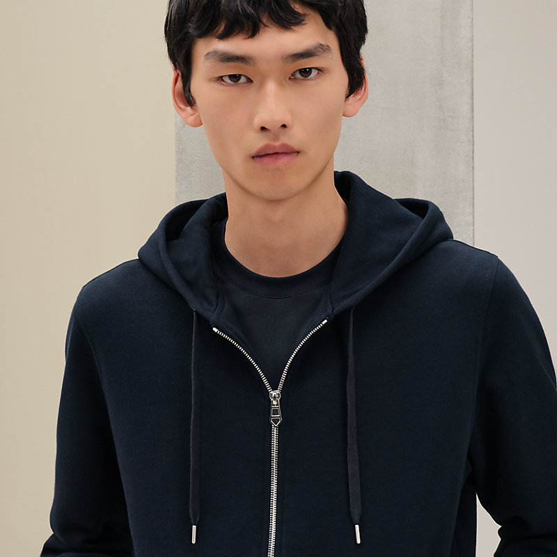 “藏书章”真丝细节连帽运动衫